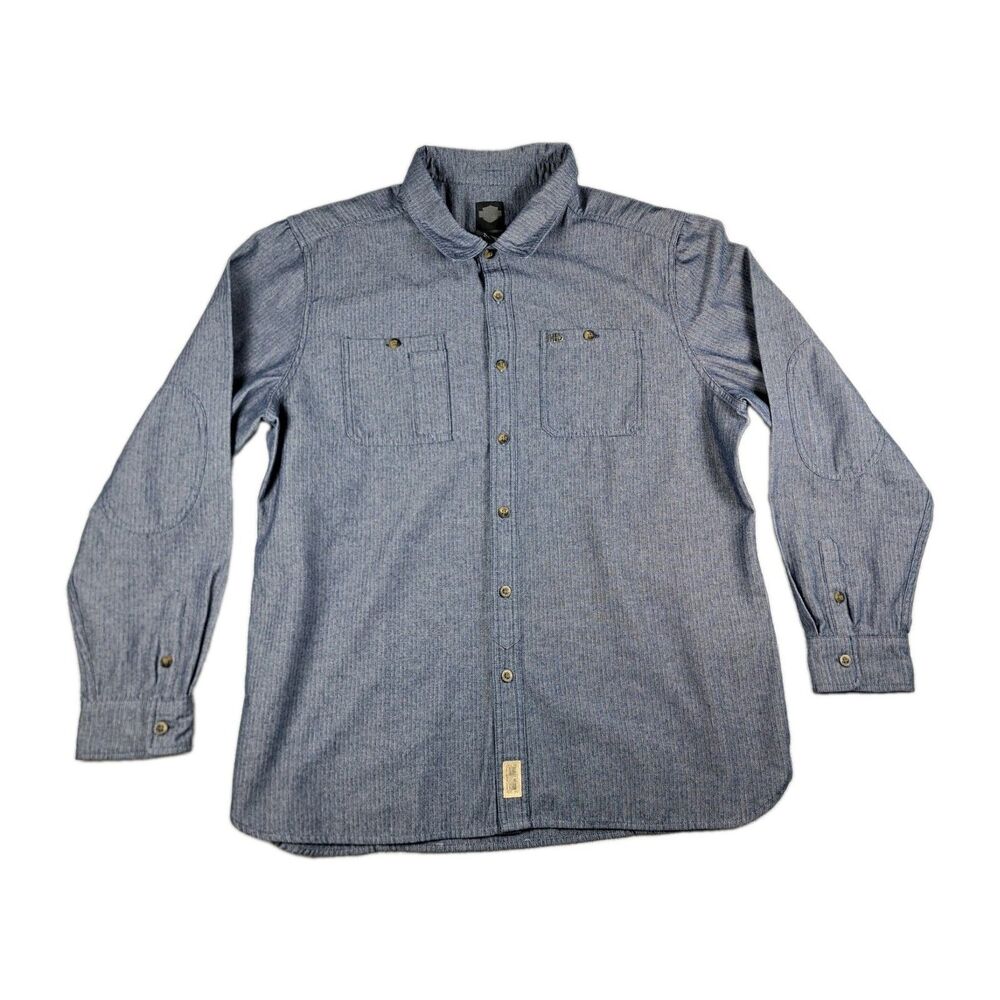 Harley-Davidson Shirt Mens 2XL Button Up Snap Collar Long Sleeve Denim Style